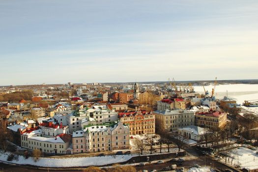 Winter view from the height of the tower Vyborg.