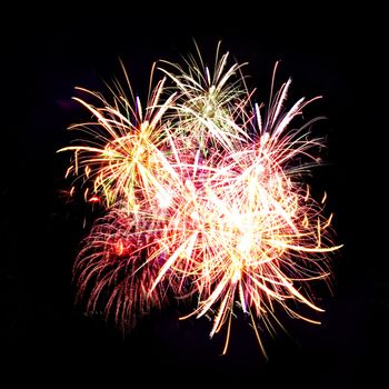 Firework streaks in night sky, celebration background