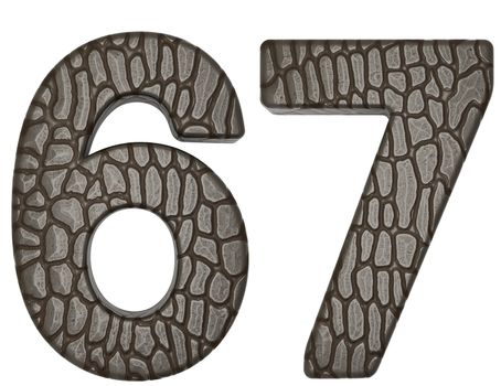 Alligator skin font 6 7 digits isolated on white