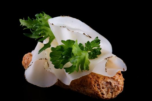 Cheese Sandwich with whole wheat bread and parsley isolated on black background
