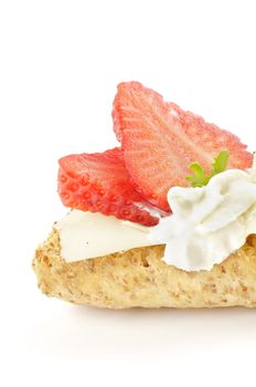 CreaspBread sandwich with cheese and strawberry isolated on whitebackground