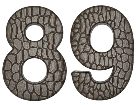 Alligator skin font 8 9 digits isolated on white