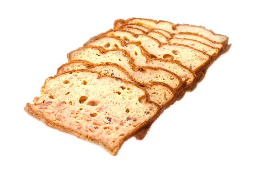 scrambled eggs with ham and white background