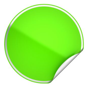 Green round bent sticker or label over white background