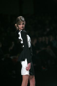 ZAGREB, CROATIA - MARCH 15: Fashion model wears clothes made by Aleksandar Zarevac on "Dove FASHION.HR" show on March 15, 2012 in Zagreb, Croatia.