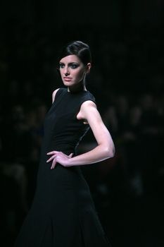 ZAGREB, CROATIA - MARCH 15: Fashion model wears clothes made by Aleksandar Zarevac on "Dove FASHION.HR" show on March 15, 2012 in Zagreb, Croatia.