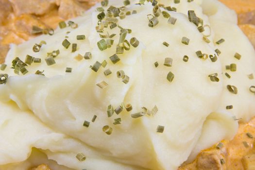 Closeup picture of mashed potatoes on a dinner dish