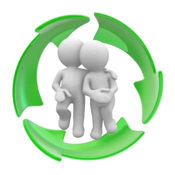 3d couple inside of a recycle symbol