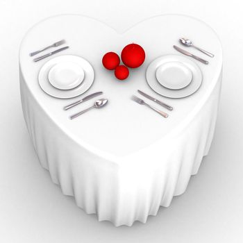 3d table in heart shape for romantic dinner