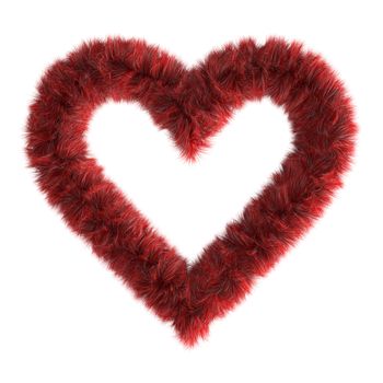 3d red fur heart in white background