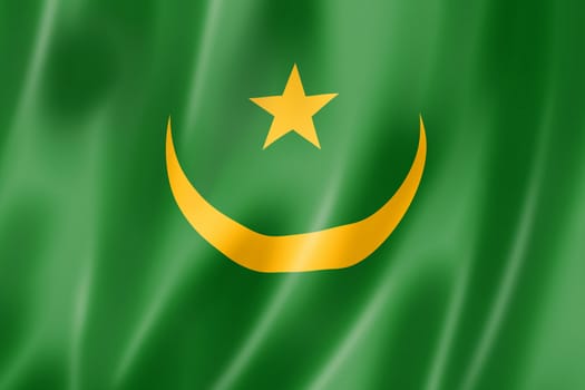 Mauritania flag, three dimensional render, satin texture