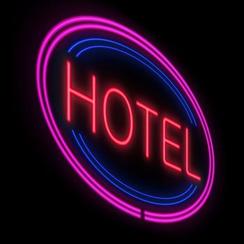 Illustration depicting an illuminated neon hotel sign.