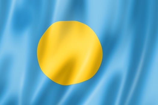 Palau flag, three dimensional render, satin texture