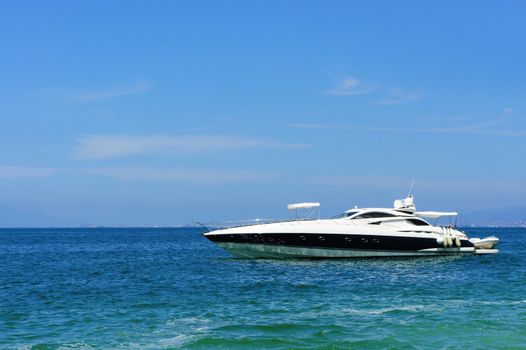 Luxury Boat crusing slowely in the tropics.