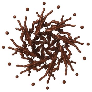 Sweet Splashes: Liquid chocolate star shape with drops isolated over white