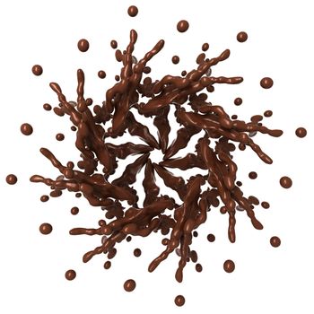 Splash pattern: Liquid chocolate with droplets isolated over white