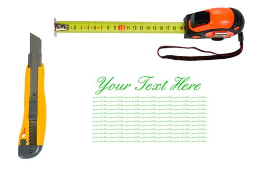 Tools frame isolated with sample text and copy space on white background 