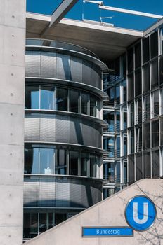 Exit of the U-Bahn station "Bundestag" with the Paul Loebe Haus