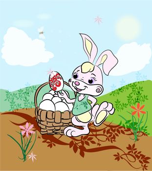 easter rabbit with a basket of eggs