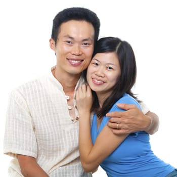 Loving Asian Couple on white background