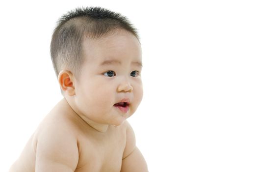 Asian baby drooling isolated on white background