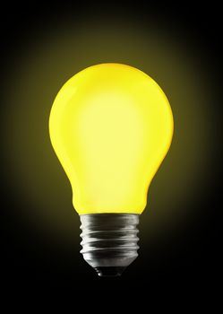 Yellow light bulb on black background.