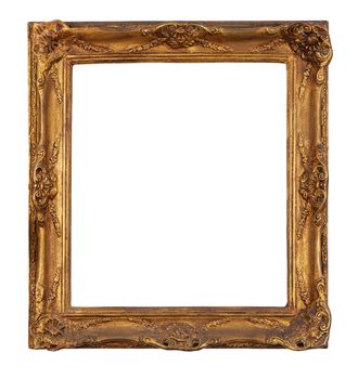 Antique golden picture frame, isolated white background, clipping path.