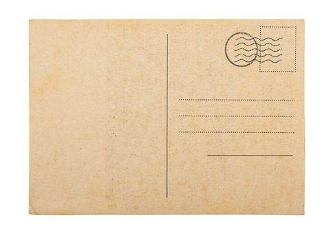 Old blank post card white background, clipping path.