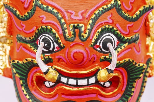 Native Thai style red giant mask, use in royal performance, Khon.