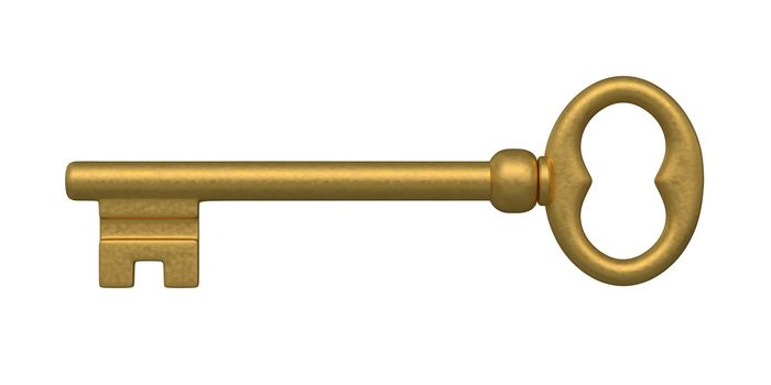 Beautiful golden skeleton key. isolated on white.