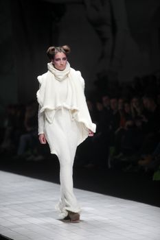 ZAGREB, CROATIA - MARCH 16: Fashion model wears clothes made by Arena by Galas on "Dove FASHION.HR" show on March 16, 2012 in Zagreb, Croatia.