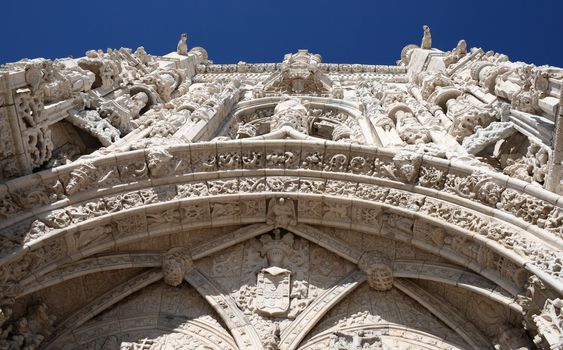 detail of the main facade of the Jeronimos Monastery in Belem Lisbon