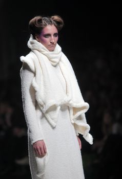 ZAGREB, CROATIA - MARCH 16: Fashion model wears clothes made by Arena by Galas on "Dove FASHION.HR" show on March 16, 2012 in Zagreb, Croatia.