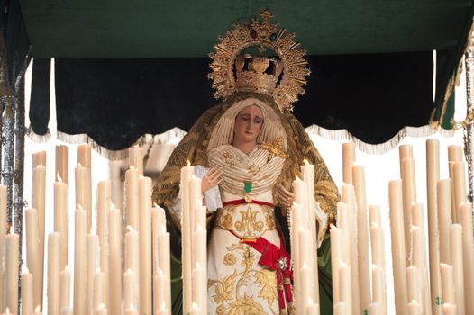 LAS PALMAS, SPAIN–APRIL 2: The float of Virgin Mary, during Palm Sunday marching procession on April 2, 2012 in Las Palmas, Spain
