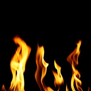 inferno flame fire on black background close up