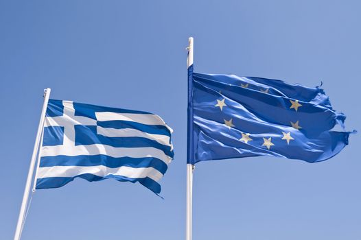 Greek and european flag