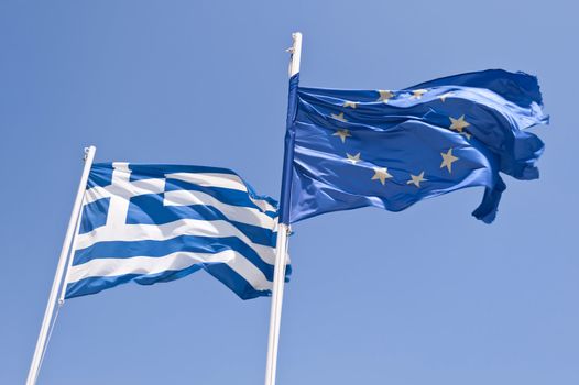 Greek and european flag