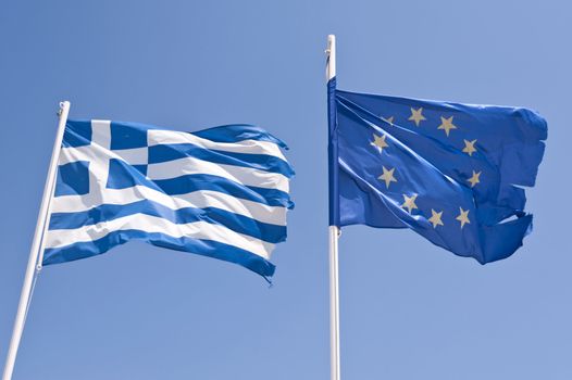 Greek and european flag