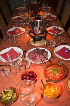 close up of a fondue dinner