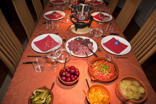 close up of a fondue dinner