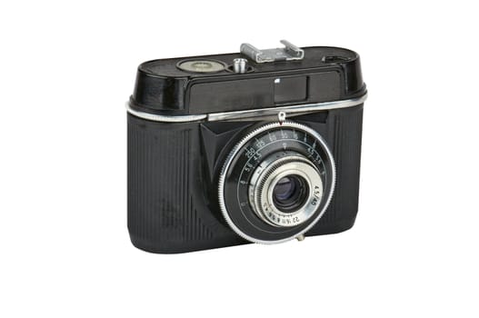 A classic manual 35mm camera from the 1960's. Image is isolated on white and the file includes a clipping path.
