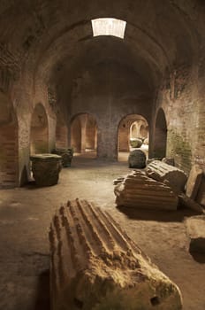 backstage of roman amphitheatre in Pozzuoli, Naples, Italy