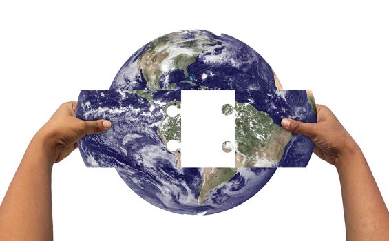 Concept of solving earth's problems by joining parts of earth. Earth photo credit - http://www.nasa.gov