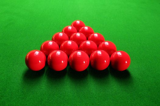 Snooker balls arranged in traingular shape ready for play