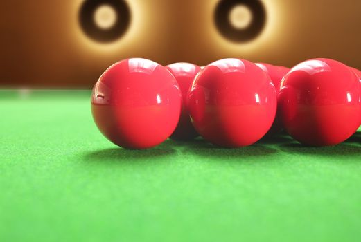Colorful snooker balls with beautiful circular lights in the background