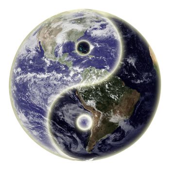 Yin and yang symbol and globe or earth.  Earth picture credit to: http://www.nasa.gov 