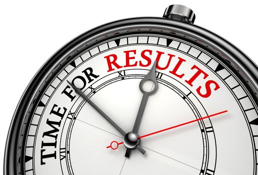 time for results concept clock on white background with red and black words.clipping path included