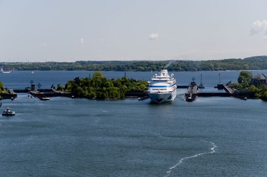 cruiser in lock of holtenau / kiel canal