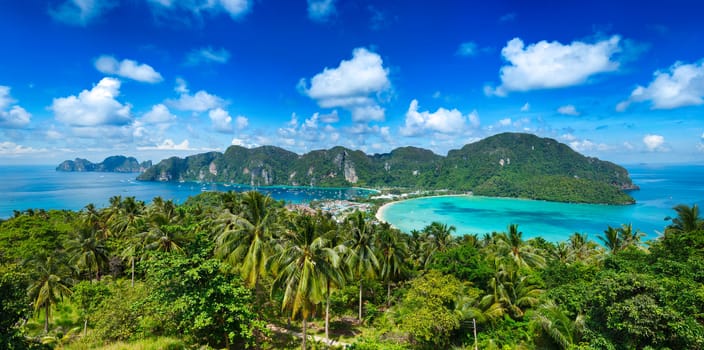 Panorama of tropical island. Phi-Phi island, Thailand
