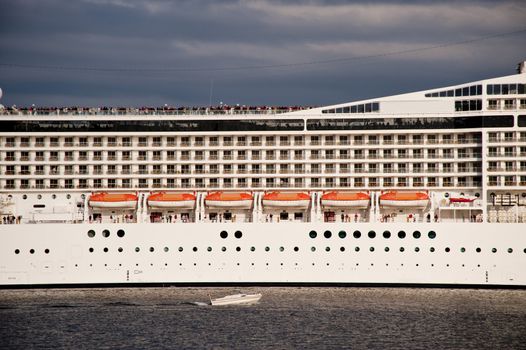 Cruiser in the port of Kiel, Germany